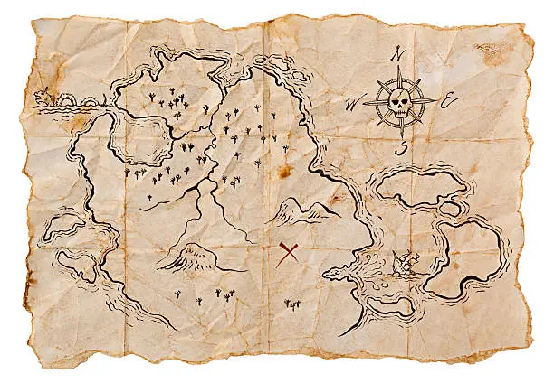 Map to Buried Treasure with a lot of detail, isolated on White Background. Nice for Pirate or Adventure Themes...