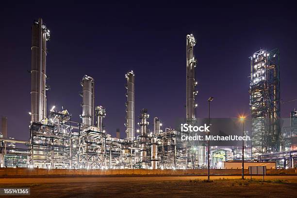 Refinery At Night Stock Photo - Download Image Now - Factory, Night, Refinery