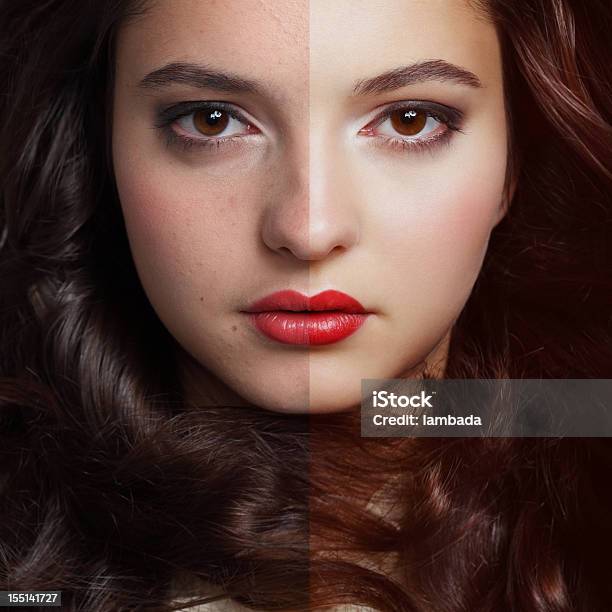 Vor Und Nach Porträt Stockfoto und mehr Bilder von Vorher und nachher - Vorher und nachher, Make-Up, Zeremonielle Gesichtsbemalung