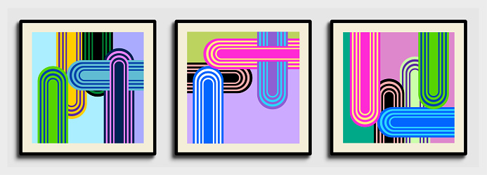 Abstract modern art set with colorful lines in minimalist style