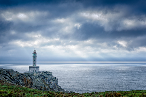 Punta Nariga lighthouse near to Barizo Puerto, A Coruna, Galicia norwesthern of Spain. 