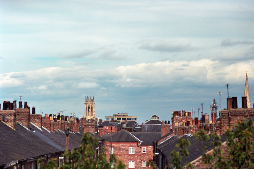 York, England, 2011: A level view of the rooftops taken from the walls