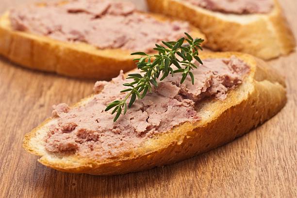 Pate Pate on crusty bread animal liver stock pictures, royalty-free photos & images