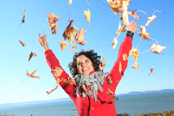istock Autumn Beautiful Woman - Leafs Heart Shaped 155143182