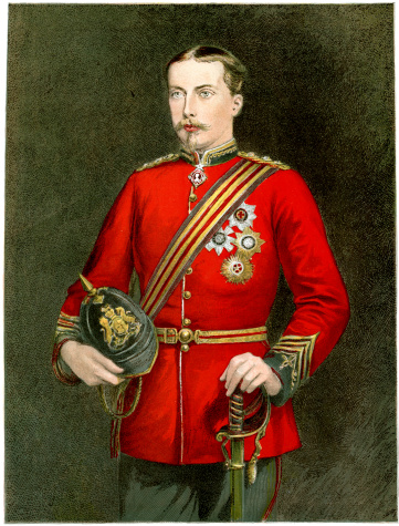 Vintage colour lithograph from 1882 showing Prince Leopold, Duke of Albany who was the eighth child and fourth son of Queen Victoria and Prince Albert of Saxe-Coburg and Gotha. Leopold was created Duke of Albany, Earl of Clarence, and Baron Arklow. He had haemophilia, which led to his death at age 30.