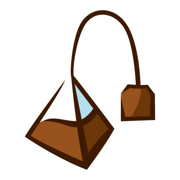 Vector illustration of Tea bag with black tea. Illustration of traditional drink.