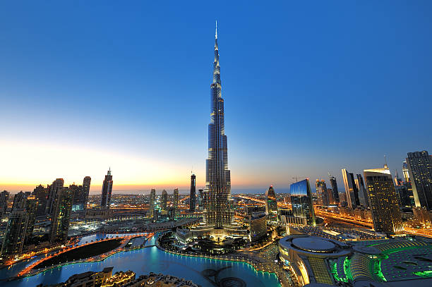 City of Dubai at sunset stock photo