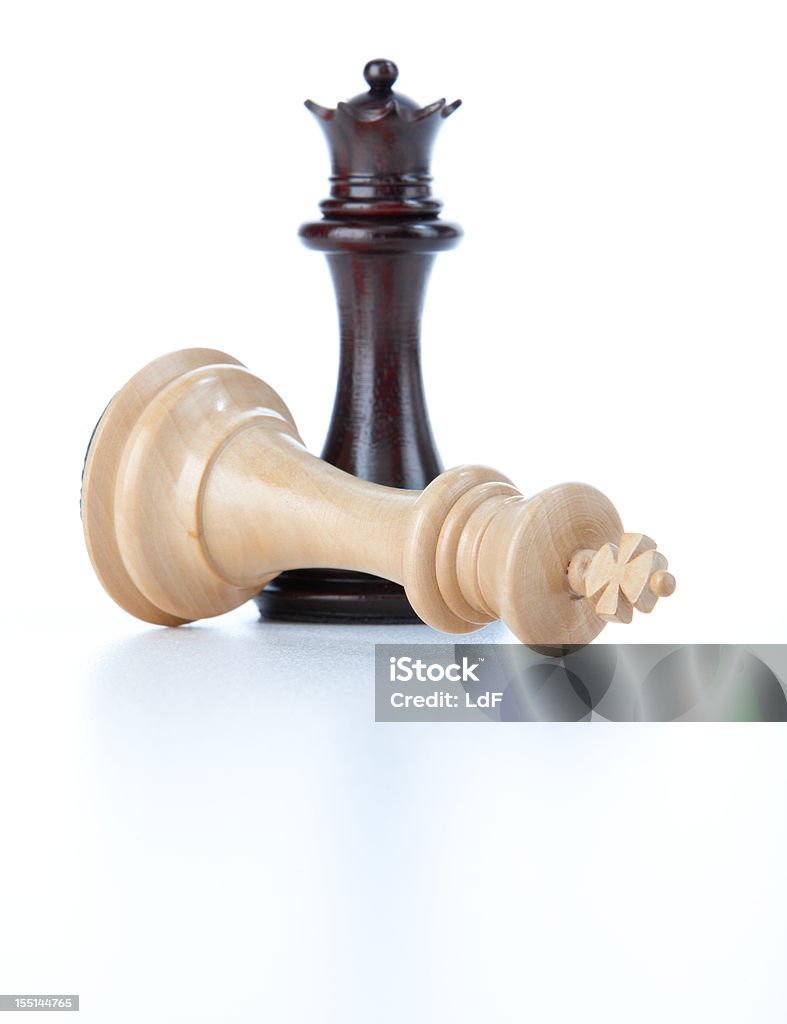 Checkmate isolated on white High key image of a Chess board. Checkmate Stock Photo