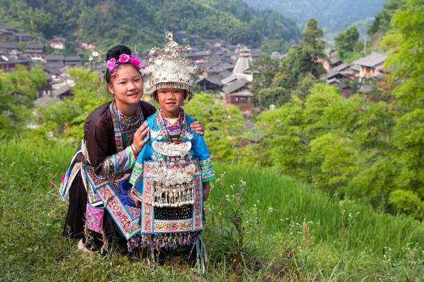 HA GIANG, VIETNAM - CIRCA AUG 2019: H'mong child by the valley.