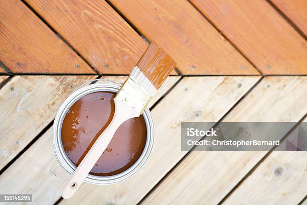 Staining Hardwood Patio Deck Stock Photo - Download Image Now - Wood - Material, Deck, Wood Stain