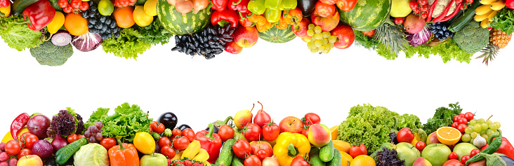 Fruits and vegetables frame isolated on white background