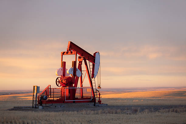 red prairie pumpjack en alberta gisement de pétrole - derrick photos et images de collection