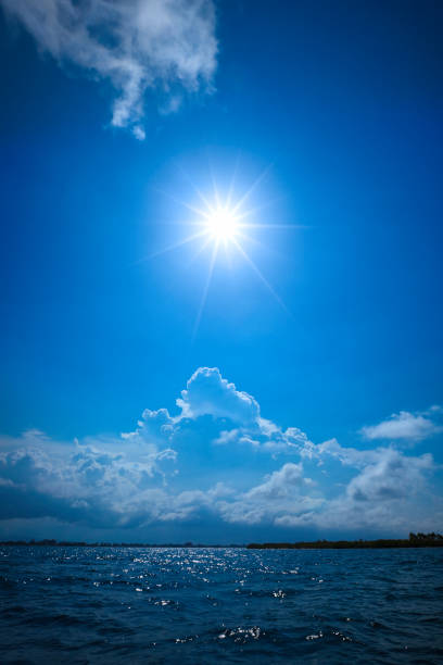 Low ket image of the sun brighting over the sea