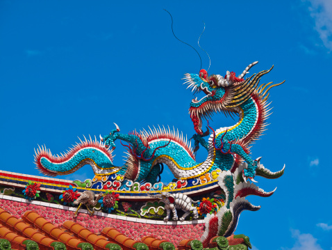 Dragon statue on a Colorful Buddhist temple in Taipei, Taiwan (Republic of China)