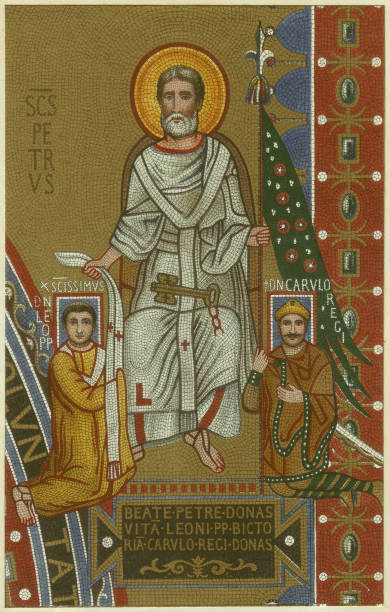 istock St Peter, Leo III and Charlemagne, Lateran, Rome, chromolithograph,  1880 155146846