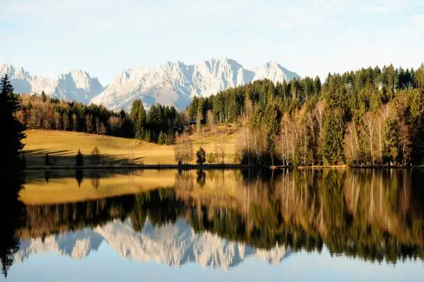 The mountain Wilder Kaiser in the Kitzbuhel Alps in Austria in fantastic light and colors