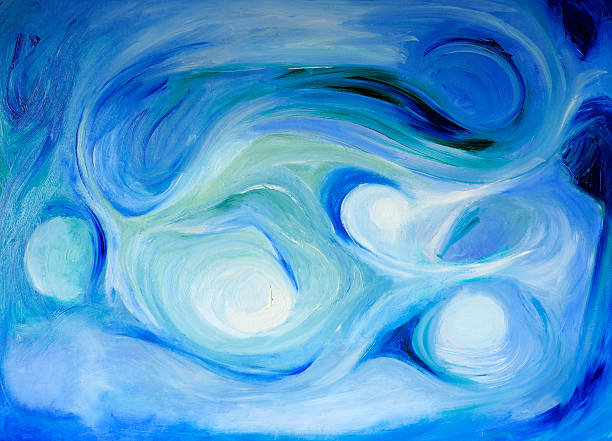 抽象的な油絵ブルーの背景パターン - モダンアート ストックフォトと画像