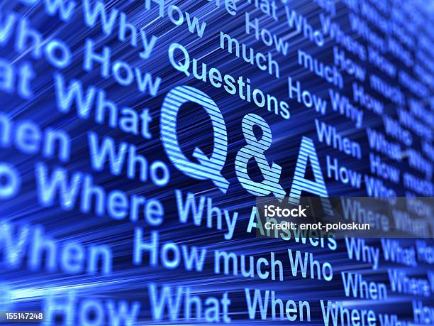 Question And Answer Keywords On An Abstract Blue Background Stock Photo - Download Image Now