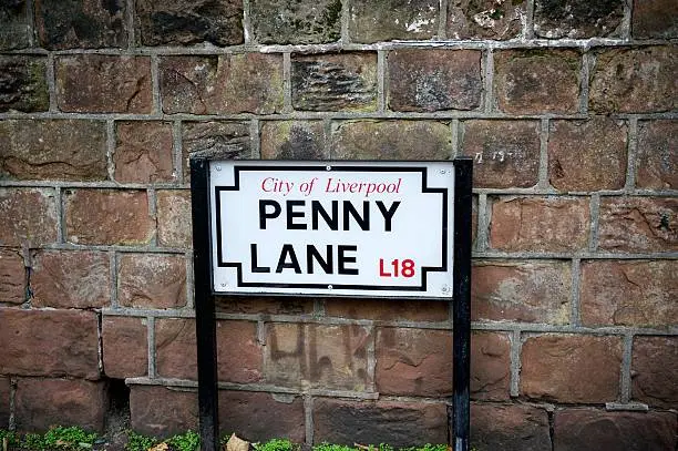 Street sign to the world famous Penny Lane in Liverpool, England, made famous by the 1967 Beatles' song by the same name