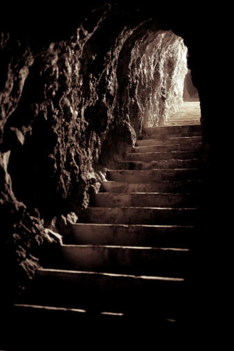 Deep underground of the WWI bunker, carved and mined into solid rock.