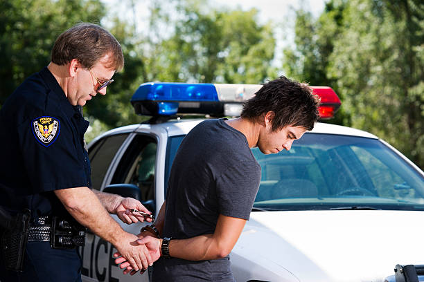 con arresto - badge blue crime law foto e immagini stock