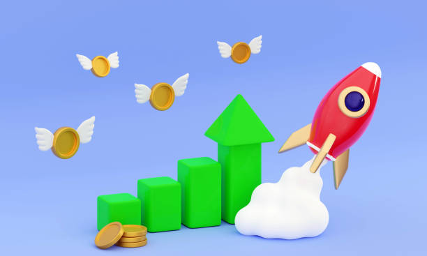 istock 3d flying space rocket with coin wing and trading graph Business start-up concept 1551477023