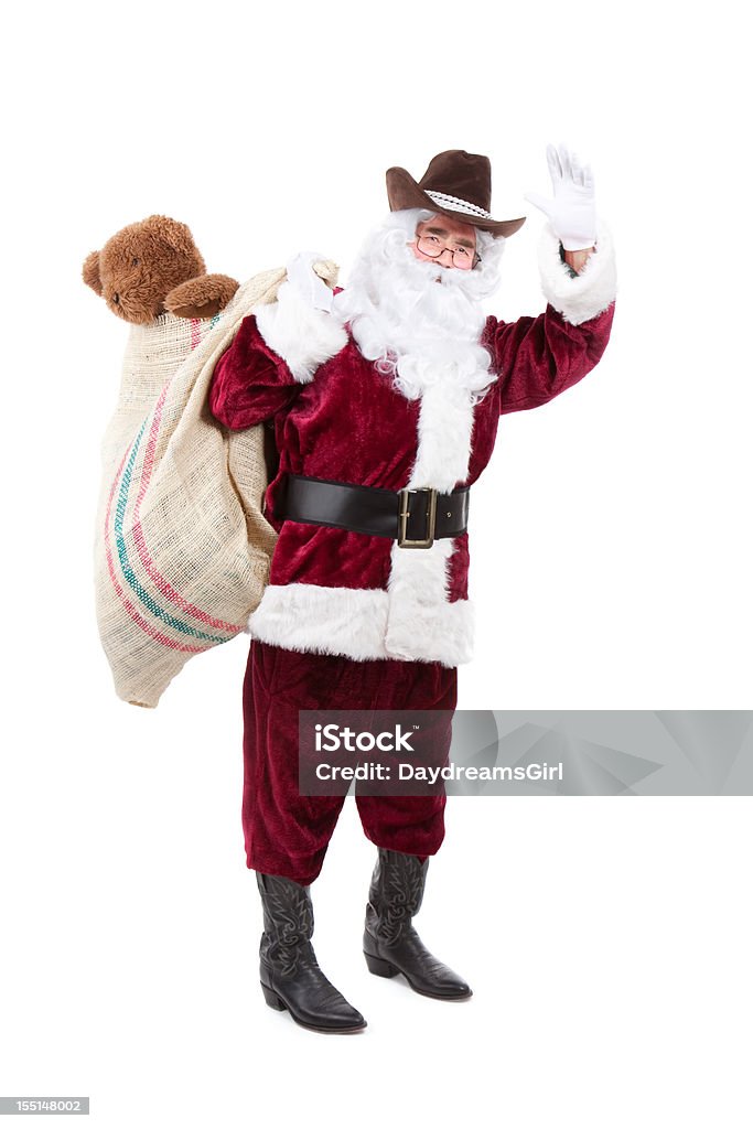 Santa vestindo Chapéu de Cowboy e botas brinquedo saco de Aniagem de Cânhamo - Royalty-free Vaqueiro Foto de stock