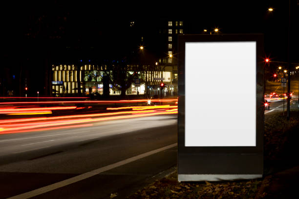 istock Blank advertising billboard on city street at night 155149083