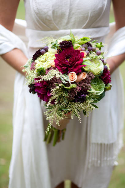 Colorful fall bridal bouquet stock photo