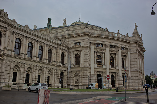 Vienna, Austria - June 27, 2023: Famous Vienna Burgtheater - National theater in the city. Typical Baroque Austro-Hungarian façade. Popular tourist attraction.