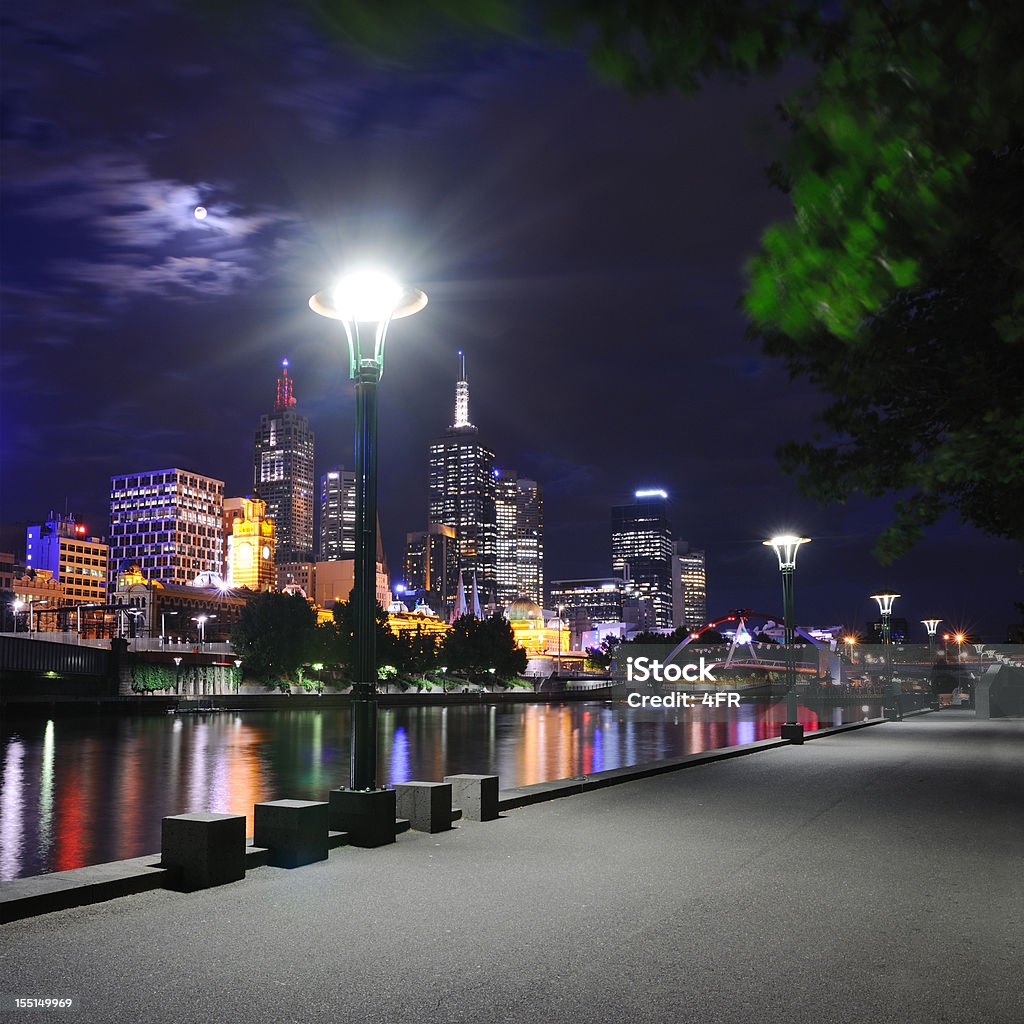 Skyline von Melbourne mit Der Fluss Yarra bei Vollmond (XXL - Lizenzfrei Melbourne Stock-Foto