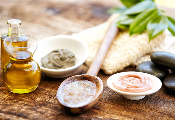 istock Mud mask, salt scrub and massage oil 155150008