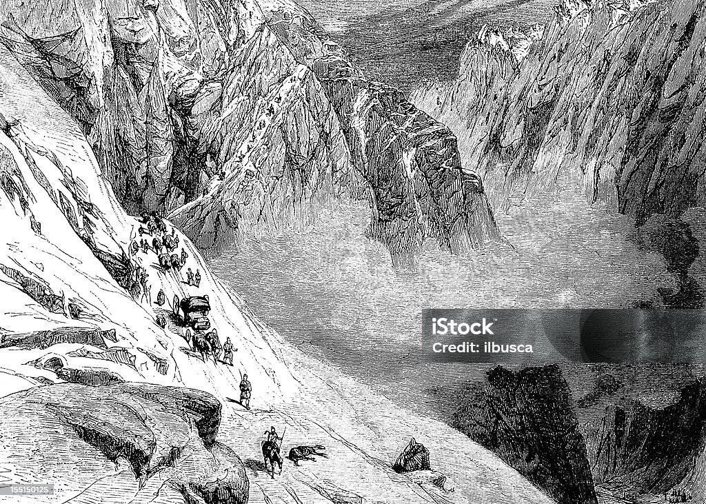 Caucase paysage de montagne - Illustration de Gravure libre de droits