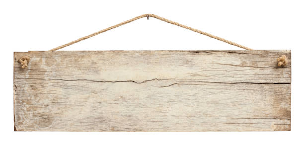 istock Old weathered white wood signboard. 155150187