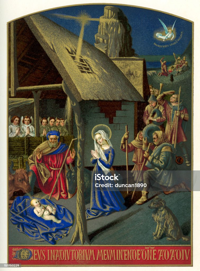 Natività a Betlemme e il shepherds - Illustrazione stock royalty-free di Natività