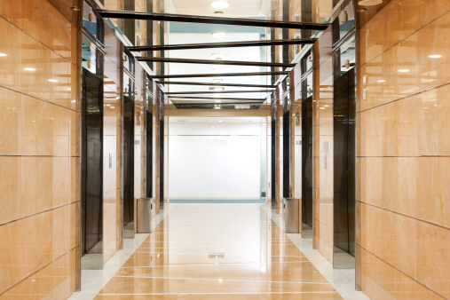Elevator hallway in the modern office building.