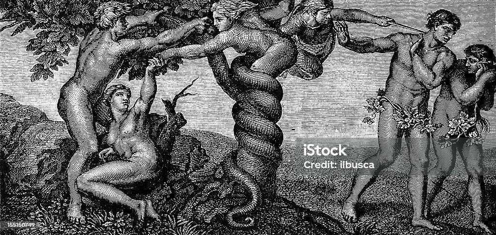 Michelangelo's Eve and the Snake Adam - Biblical Figure stock illustration