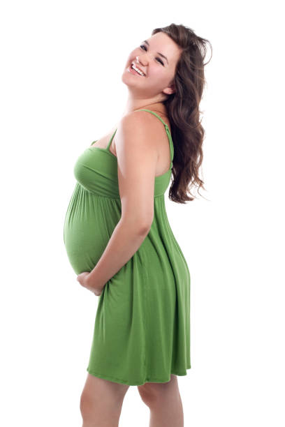 istock Happy Pregnant Woman on White Background 155151015