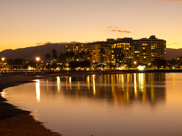 Cairns Waterfront by Night Cairns Waterfront panorama by night, Queensland cairns australia stock pictures, royalty-free photos & images