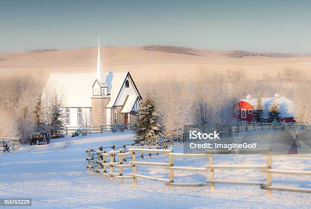 Small Country Church In Winter Stock Photo - Download Image Now - Winter, Alberta, Farm