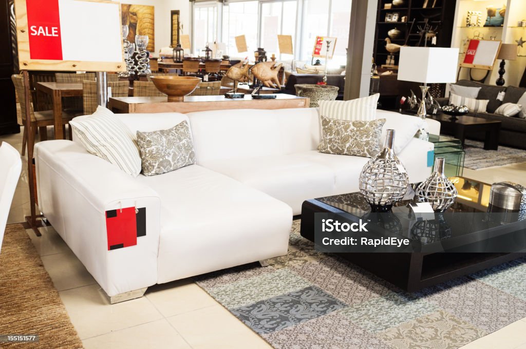 Couch on sale at upmarket home decor outlet  Sale Stock Photo