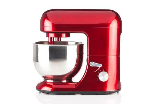 Red Electric Mixer on White Background. Front View.  MORE RED HOUSEHOLD APPLIANCES ON MY POTRFOLIOhttp://i1215.photobucket.com/albums/cc503/carlosgawronski/HouseholdAppliances.jpg