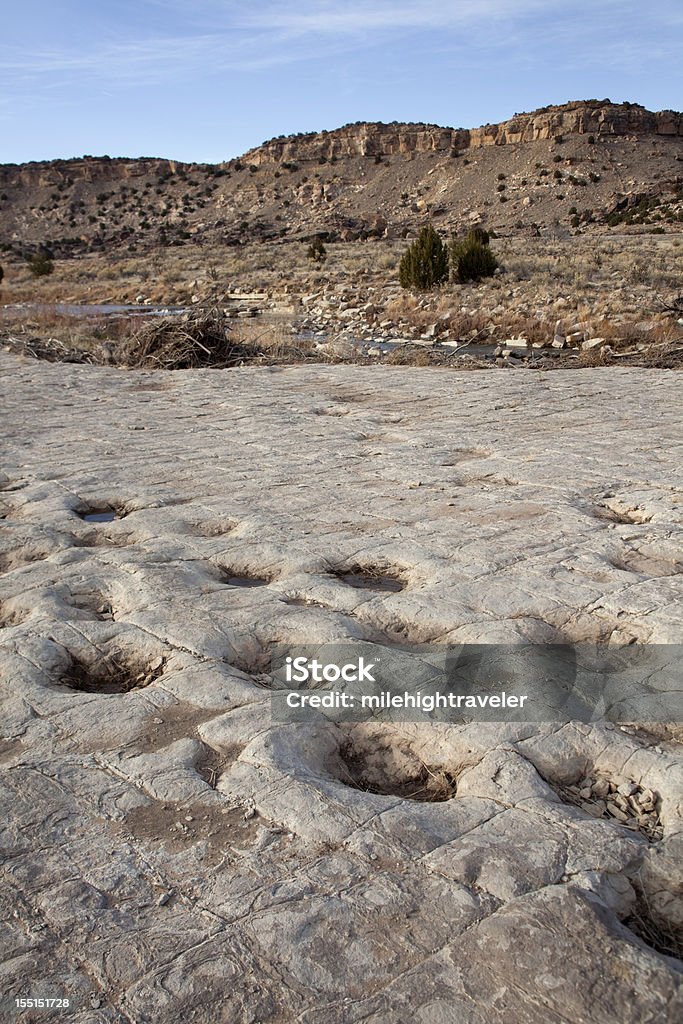 Jurassique sauropod paire les traces de dinosaure Purgatoire verticales sur la Rivière Colorado - Photo de Colorado libre de droits