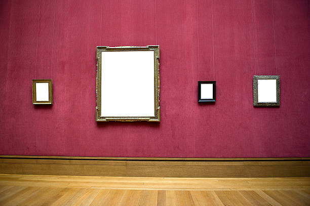 empty frame on wall - museum wall stockfoto's en -beelden