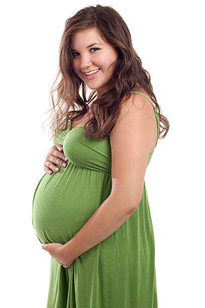 행복함 임산부 흰색 배경의 - human pregnancy beautiful teenage pregnancy women 뉴스 사진 이미지