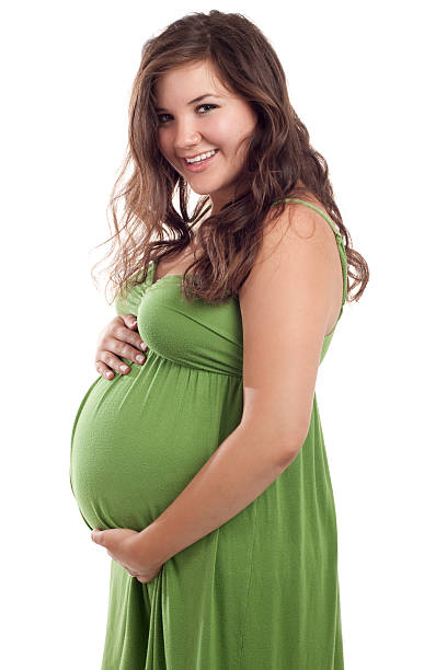 Happy Pregnant Woman on White Background