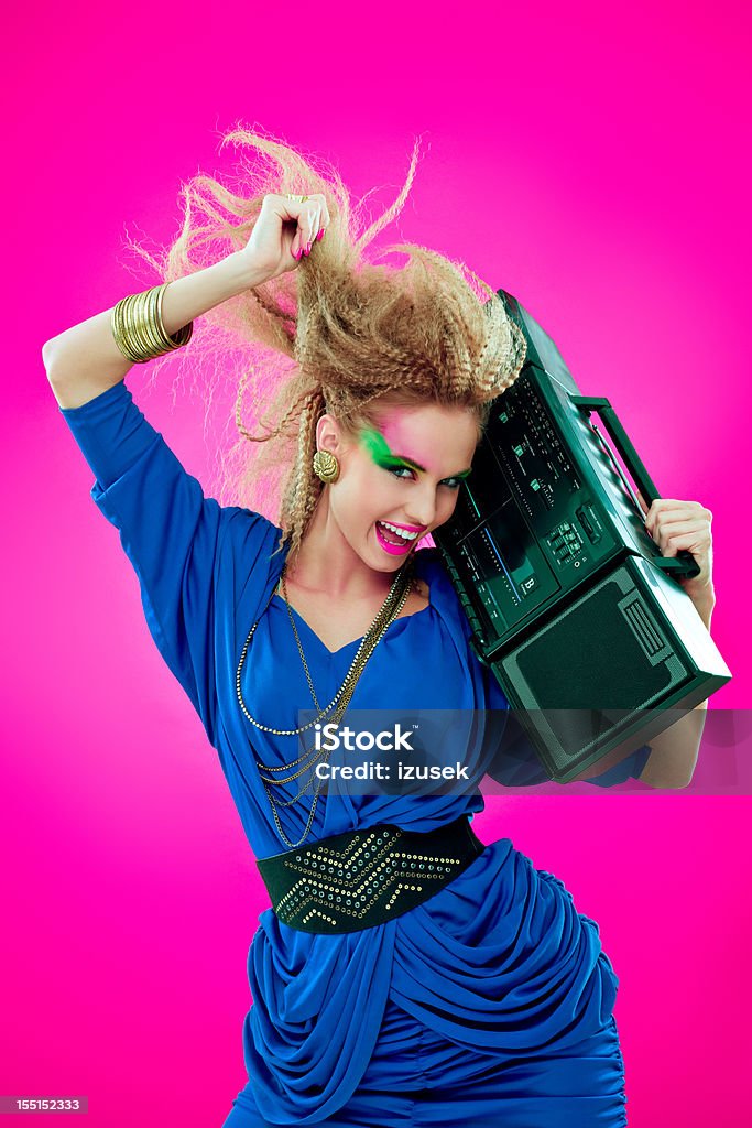 Disco menina com Boombox - Foto de stock de 1980-1989 royalty-free