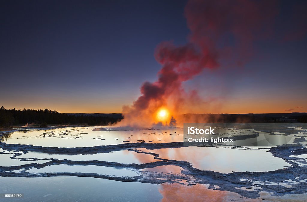 Great Fountain Geysir "Explosion" of the Great Fountaun Geysir at Yellowstone National Park. High Dynamic Range Yellowstone National Park Stock Photo