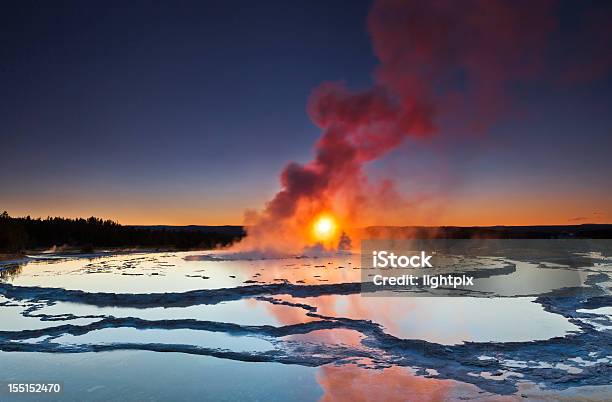 Great Fountain Geysir Stock Photo - Download Image Now - Yellowstone National Park, Geyser, Sunset