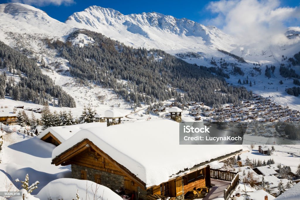 Panoramablick von M. Gele und Verbier Village - Lizenzfrei Abenteuer Stock-Foto